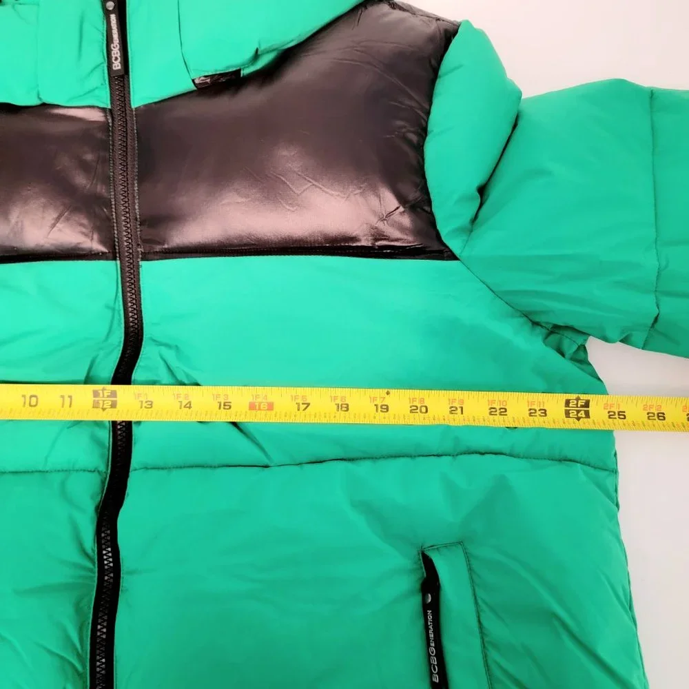 BCBGeneration Size XL Colorblock Hooded Puffer Jacket Kelly Green NWT $228